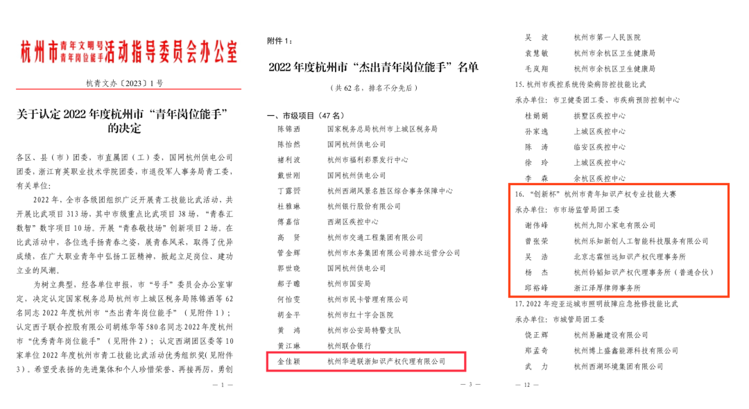 恭喜我司曾张荣荣获2022年度杭州市“青年岗位能手”称号